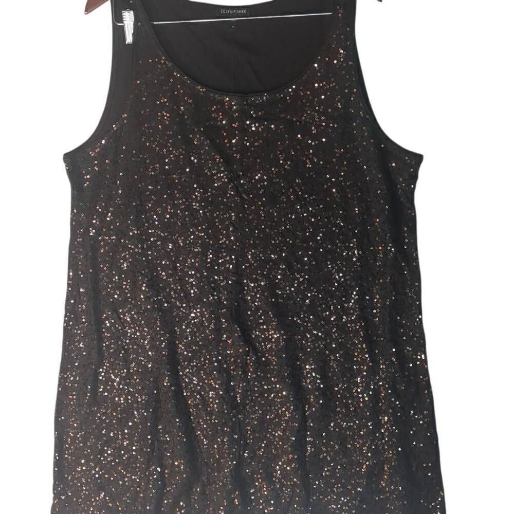 Eileen Fisher Sequined 100% Silk Sleeveless Blouse Tank XL